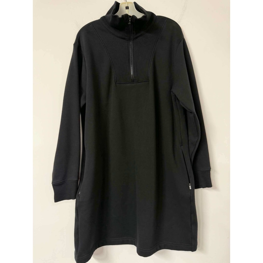 Athleta Womens 1X Cozy Karma Black Sweatshirt Dress Quarter Zip Mock Neck Pocket
